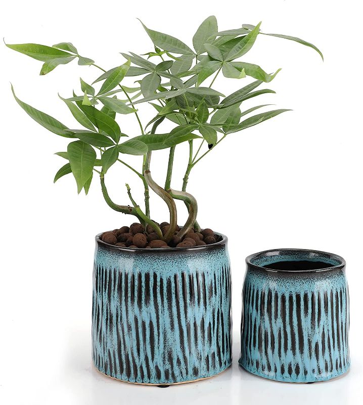 Photo 1 of Ceramic Flower Pot Garden Planters 5.7" and 4.3" Set of 2 with Drinage Hole Indoor Plant Pot, Modern Decorative Plant Pots for All House Plants,Succulents, Flowers, and Cactus.Purple Blue
