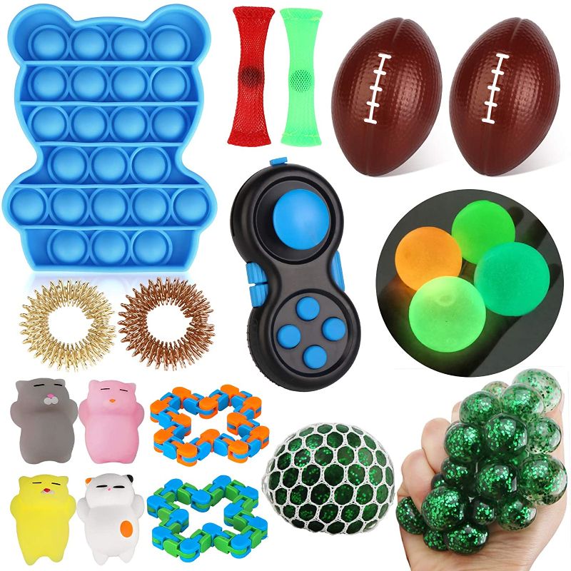 Photo 1 of 19 Pcs Fidget Toy Set, Cheap Sensory Fidget Toys Pack for Kids or Adults,Fidget Toy Bubble Figet Toys Pack Figit Toys, Fidget Box with Marble Mesh Stress Ball &More
