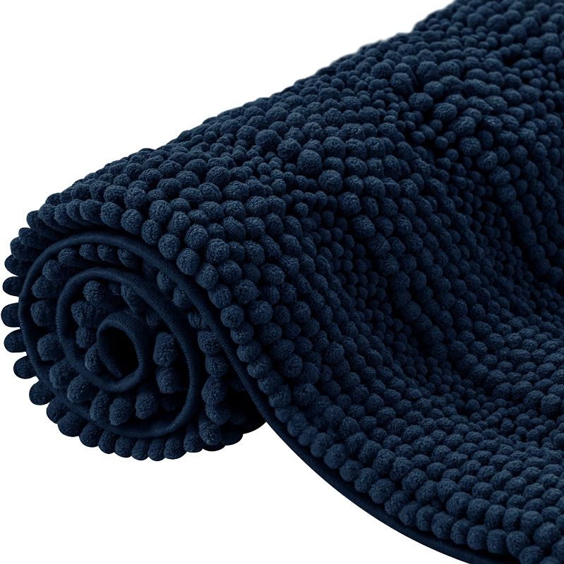 Photo 1 of CHUN YI Striped Plush Bathroom Rugs Chenille Soft Bath Rug Bath Mat Water Absorbent Shower Rug Quick Dry Machine Washable Kitchen Mat (16"x24" + 20"x32", Navy)
