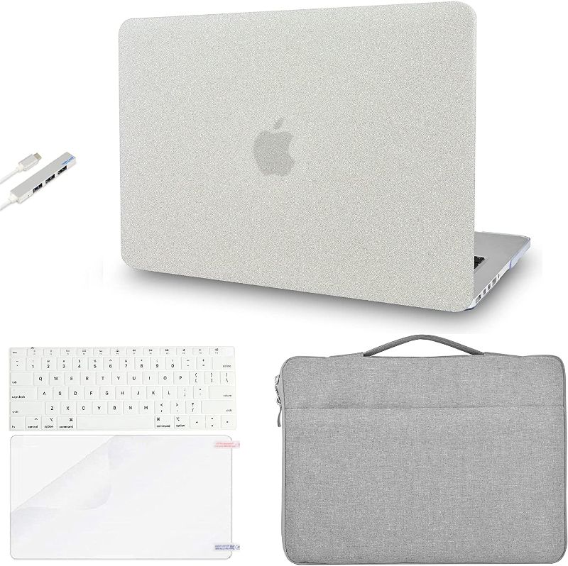 Photo 1 of KECC Compatible with MacBook Pro 13 inch Case 2019-2016 Touch Bar A2159 A1989 A1706 A1708 Plastic Hard Shell + Keyboard Cover + Sleeve Bag + Screen Protector + USB (Pearl White Sparkling)
