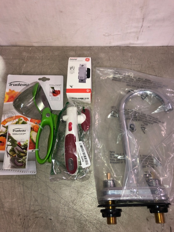 Photo 1 of 4PC LOT, MISC ITEMS, USED ITEMS, SOLD AS IS 
GENERIC SINK FAUCET, TOSS AND CHOP, CAN OPENER, LIGHT DIMMER 