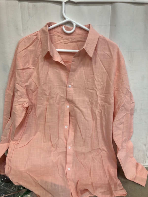 Photo 1 of MEN'S PINK LINEN BUTTON DOWN SHIRT, SIZE L