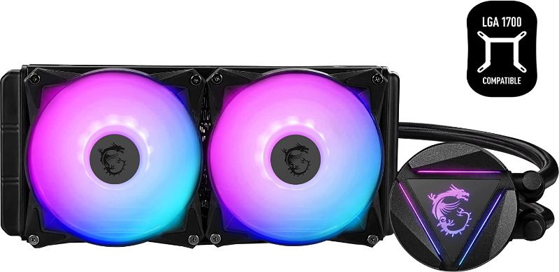 Photo 1 of MSI MAG Core Liquid 240R V2 - AIO RGB CPU Liquid Cooler - Rotating Cap Design - 240mm Radiator - Dual 120mm RGB PWN Fans.
