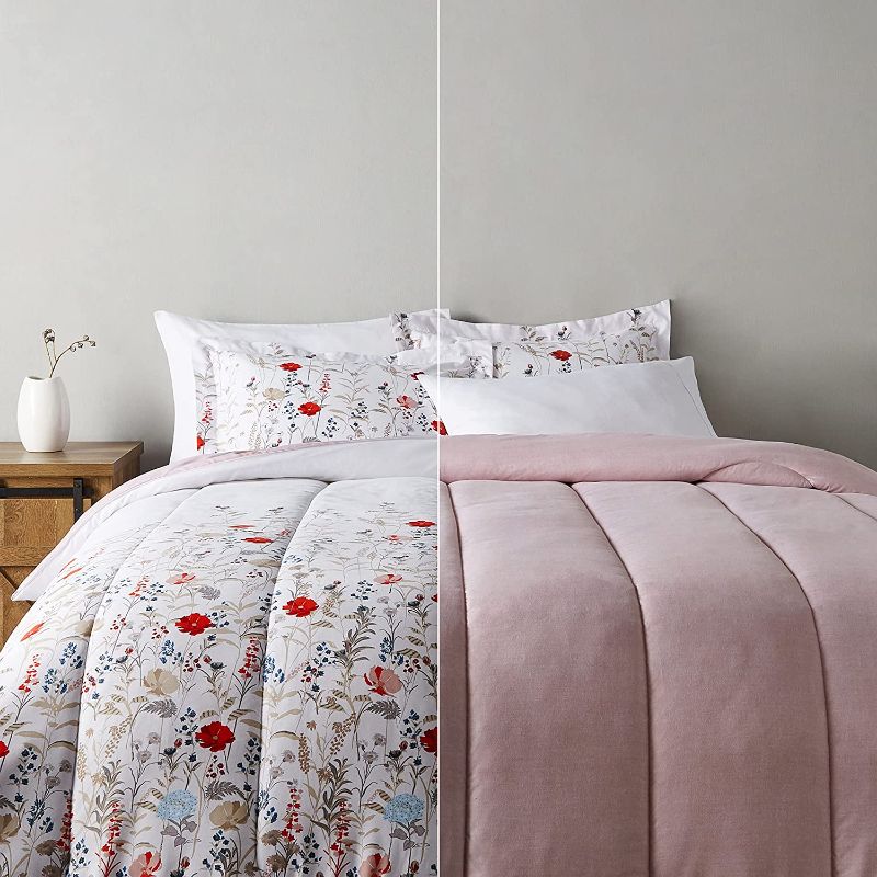 Photo 1 of Amazon Basics Ultra-Soft Light-Weight Microfiber Reversible Comforter Bedding Set - Full/Queen, Pink Floral
90"X90"