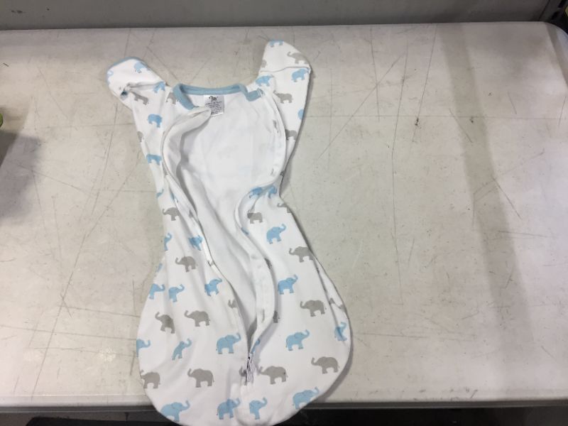 Photo 1 of Amazing Baby Transitional Swaddle Sack with Arms Up Half-Length Sleeves and Mitten Cuffs, Tiny Elephants, Blue, Medium, 3-6 Months 
