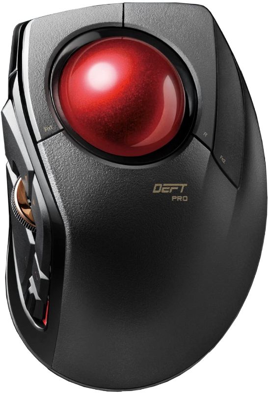 Photo 1 of ELECOM Deft Pro Wired / Wireless / Bluetooth Finger-Operated Trackball Mouse, Ergonomic Design, 8-Button Function with Smooth Tracking, Precision Optical Gaming Sensor, Windows / Mac (M-DPT1MRXBK)
