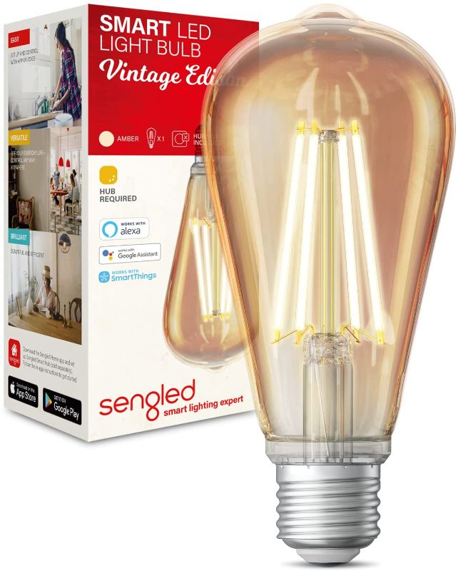 Photo 1 of Sengled Zigbee Smart Bulb, Smart Hub Required, Work with SmartThings and Echo with built-in Hub, Voice Control with Alexa and Google Home, Amber Warm 2000K Smart Edison Bulbs, 60W Equivalent 1 Pack
