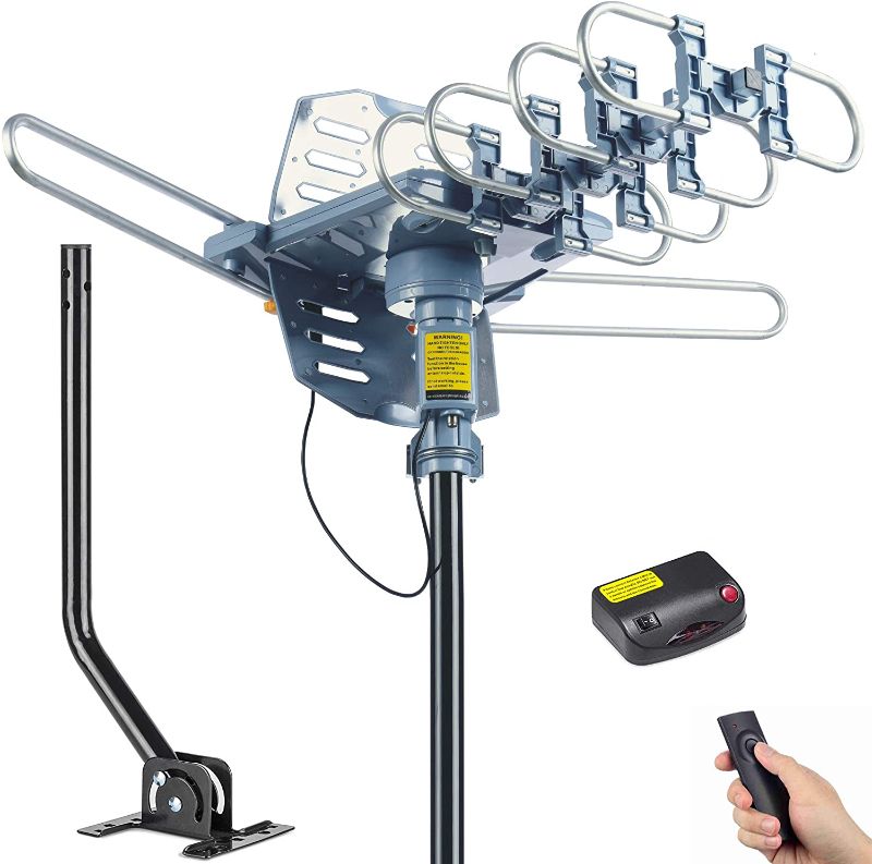 Photo 1 of PBD Digital Outdoor TV Antenna, 150 Mile Motorized 360 Degree Rotation Support 2 TVs, Mounting Pole, 50FT RG6 Coax Cable, Wireless Remote Control, UHF/VHF, Snap-On Installation
