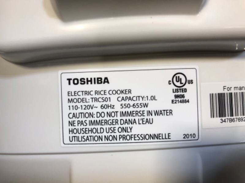 Photo 5 of Toshiba Rice Cooker 6 Cups Uncooked (3L) with Fuzzy Logic and One-Touch Cooking, White
