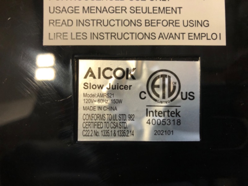 Photo 4 of Aicok Slow Juicer, Slow Masticating Juicer Extractor Easy to Clean, Cold Press Juicer with Brush, Juicer with Quiet Motor & Reverse Function, for High Nutrient Fruit & Vegetable Juice
