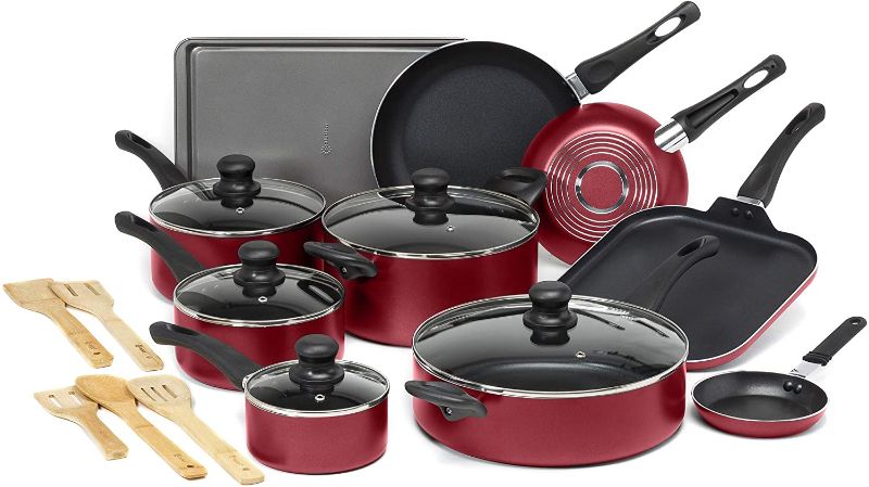 Photo 1 of Ecolution Easy Clean Non-Stick Cookware, Dishwasher Safe Pots and Pans Set, 20 Piece, Red
