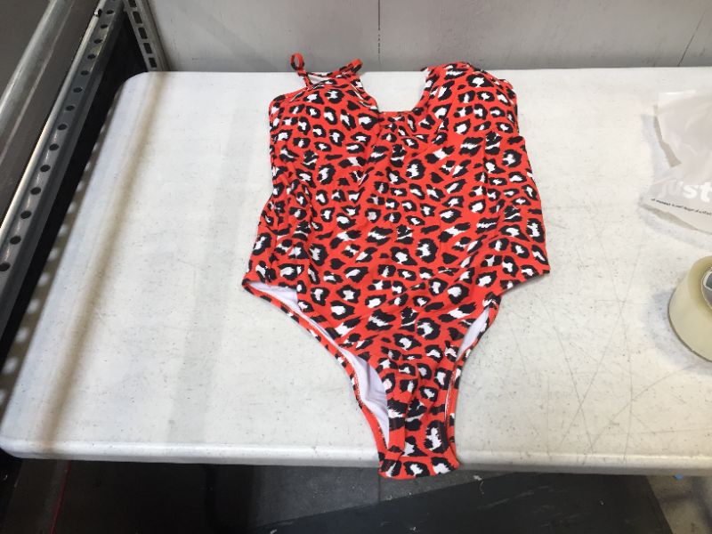 Photo 1 of CUPSHE Women's Orange Leopard Print Swimsuit (XXL)