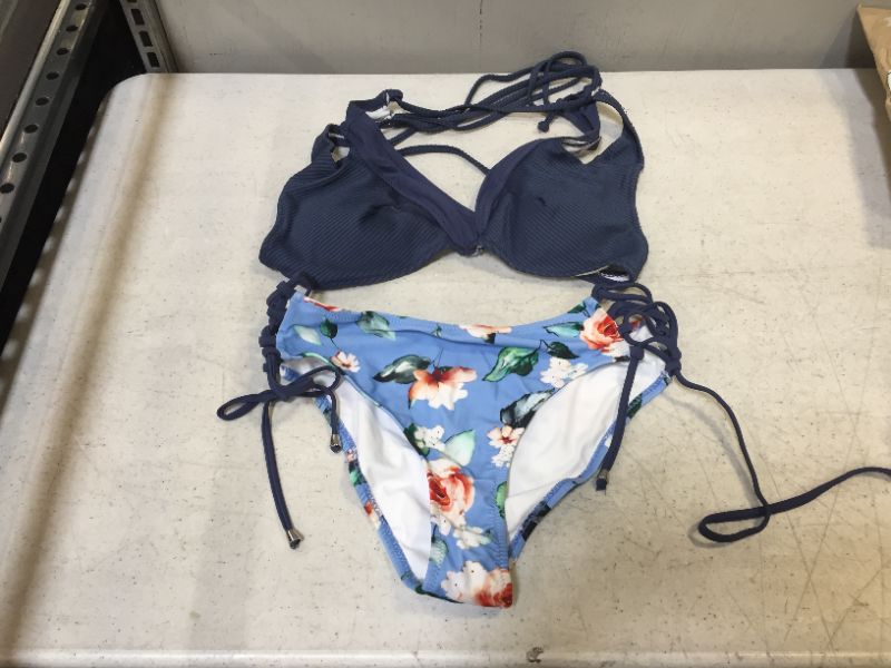 Photo 1 of CUPSHE Women's Navy Blue/Light Blue Bikini top Large 2 piece