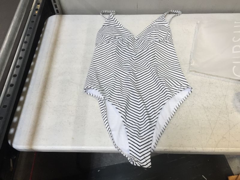 Photo 1 of CUPSHE Women's Black/White Striped Swimsuit (M)