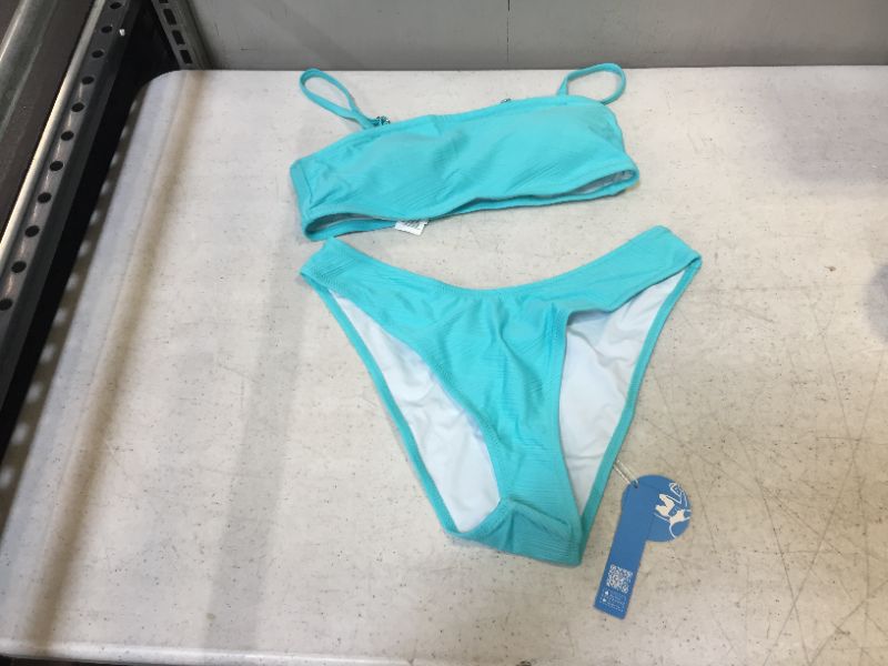 Photo 1 of Blue Bandeau Low-Rised Solid Bikini (M)