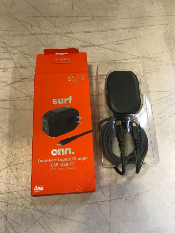 Photo 2 of onn. Dual-Port Laptop Charger USB/USB-C with Power Delivery, 9ft Power Cord, Compatible with Most USB-C Charged Devices
