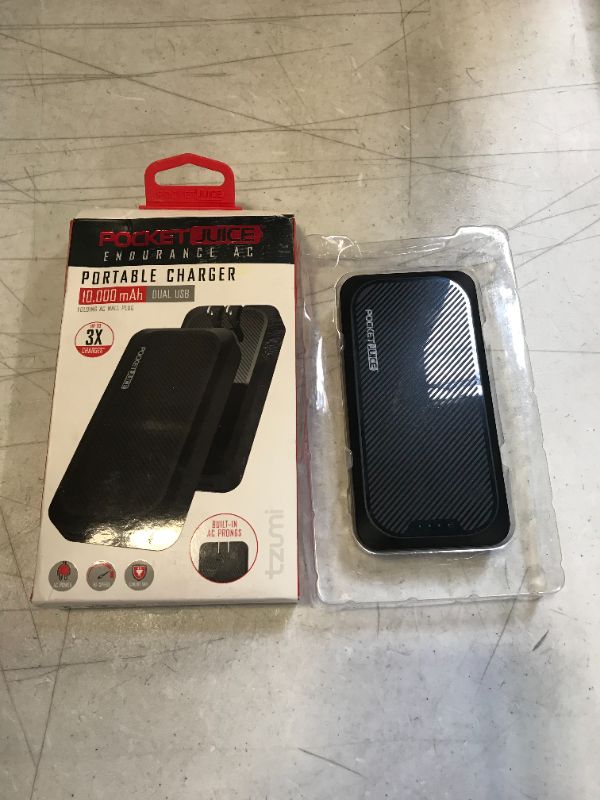 Photo 2 of PocketJuice Endurance AC -10,000 mAh Power Bank With High-Speed Dual USB Ports And Built In Wall Plug, Works With All iPhone And Android Devices.