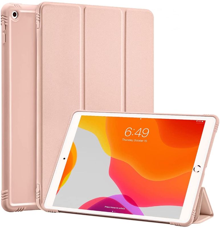 Photo 1 of SIWENGDE Case for iPad 9th/8th/7th Generation (2021/2020/2019), iPad 10.2-inch Soft TPU Back Protective Cases [Shock Absorption], Slim Lightweight Trifold Stand Smart Cover, Auto Wake/Sleep(Rose gold)
