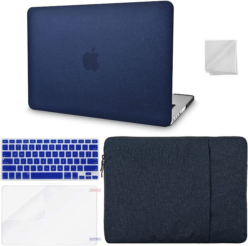 Photo 1 of KECC Compatible with MacBook Air 13'' Case 2020 2019 2018 A1932 Retina Display + Touch ID ltalian Leather Hard Shell + Keyboard Cover + Sleeve + Screen Protector + Dust Cloth (Dark Blue Leather)
