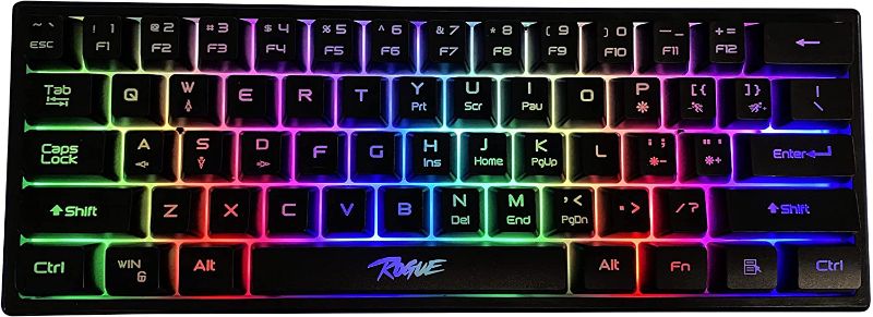 Photo 1 of ROGUE Silent 60% Gaming Keyboard, RGB Backlit Ultra-Compact Mini Keyboard, Quiet Ergonomic Water-Resistant Mechanical Feeling Keyboard for PC, MAC, PS4, Xbox ONE
