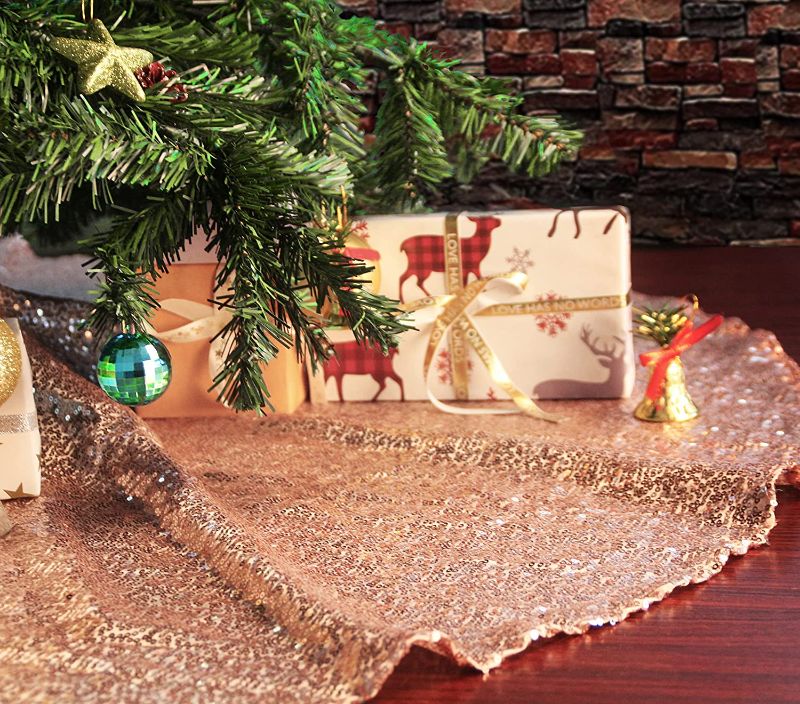 Photo 1 of 48 inch Christmas Tree Skirt - Rose Gold Sparkly Sequin Tree Skirts for Handmade Home Christmas Tree Decoration