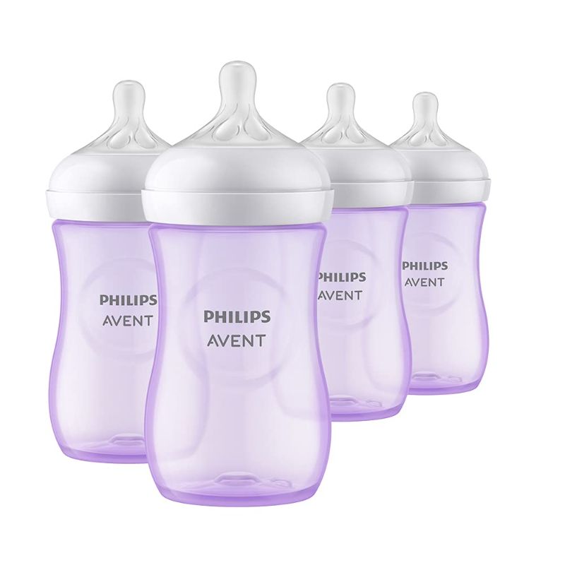 Photo 1 of Philips AVENT Natural Baby Bottle with Natural Response Nipple, Purple, 9oz, 4pk, SCY903/34
