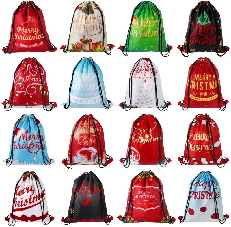 Photo 1 of Drawstring Bags Drawstring Backpacks Bulk Cinch Gym Sport Bag Christmas Bag (Multicolor, 16PCS)
