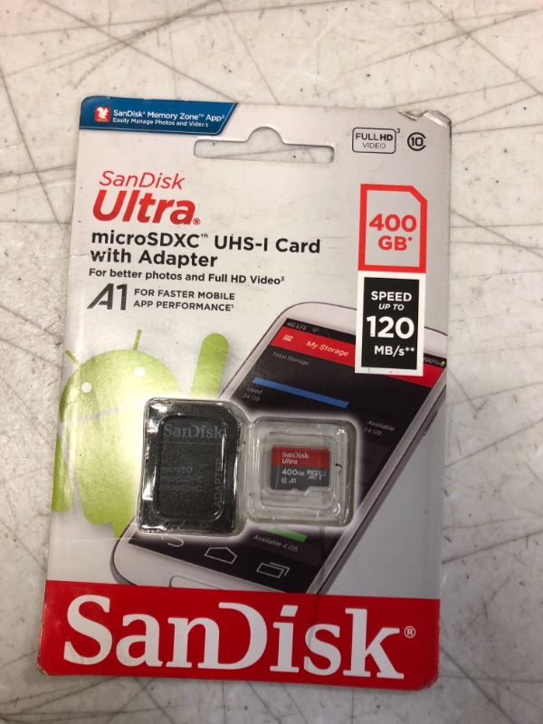 Photo 2 of SanDisk 400GB Ultra microSDXC UHS-I Memory Card with Adapter - 120MB/s, C10, U1, Full HD, A1, Micro SD Card - SDSQUA4-400G-GN6MA
