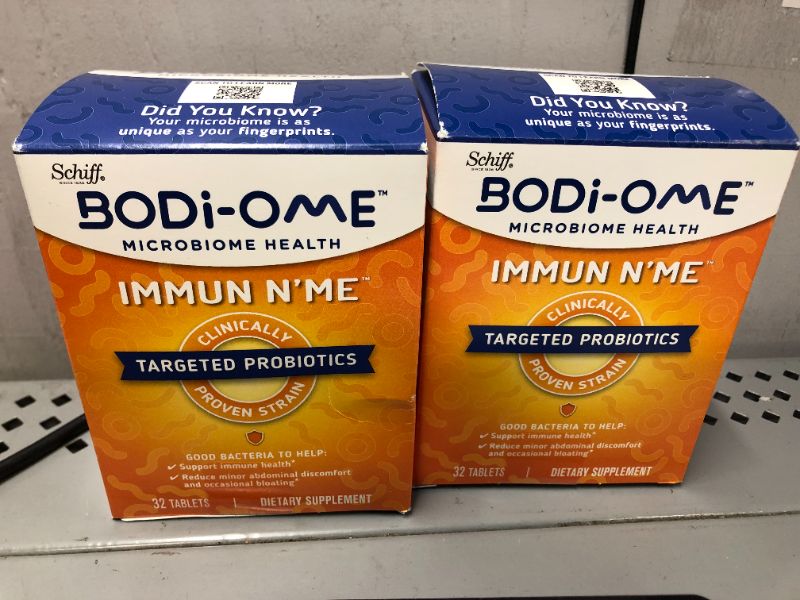 Photo 1 of 2 pack exp 03-2022 Probiotic Tablets For Immune and Microbiome Health*, Bodi-Ome Immune N’Me (32 count in a box), Clinically Proven Shelf-Stable Targeted Probiotics for Women Men Adults, Gluten Free, CFUs
