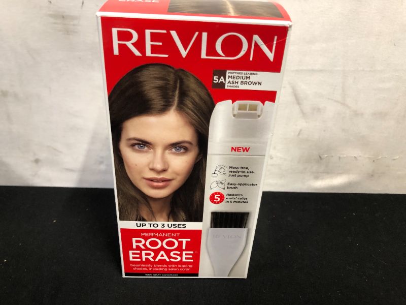 Photo 3 of 5-a  Revlon Root Erase Permanent Hair Color, At-Home Root Touchup Hair Dye with Applicator Brush for Multiple Use, 100% Gray Coverage, Medium Ash Brown (5A), 3.2 oz
