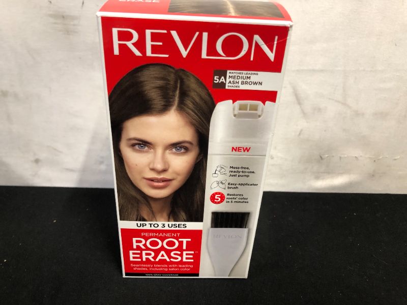 Photo 1 of 5a-Revlon Root Erase Permanent Hair Color, At-Home Root Touchup Hair Dye with Applicator Brush for Multiple Use, 100% Gray Coverage, Medium Ash Brown (5A), 3.2 oz
