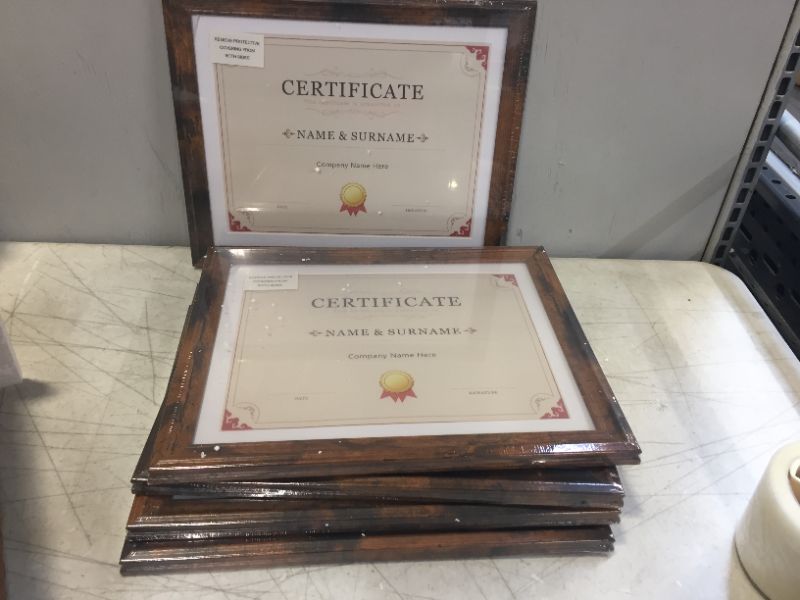 Photo 4 of QUTREY 8.5x11 Certificate Frames Set of 5, 8.5 x 11 Picture Frame with Mat to Display 8.5 by 11 Diploma Awards Documents for Wall Tabletop, Brown