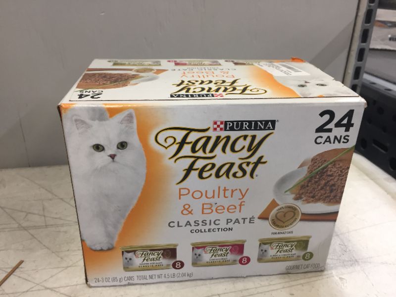 Photo 1 of Fancy Feast Gourmet Classic Cat Food, Poultry & Beef Feast Variety - 24 pack, 3 oz cans  exp date 06-2023