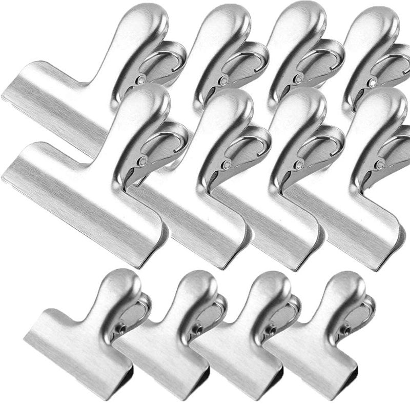 Photo 1 of 12 Pack Stainless Steel Chip Bag Clips?3 inch and 4 inch Width?Great for Air Tight Seal Grip on Coffee & Food Bags?8 Small and 4 Large

