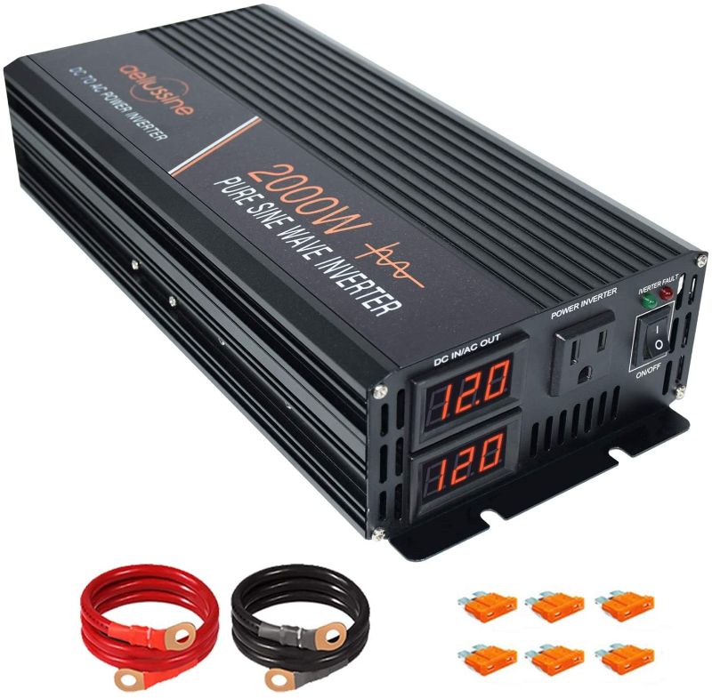 Photo 1 of aeliussine 2000W Power Inverter Pure Sine Wave Inverter 12v dc to ac 110v 120v Surge 4000 Watt Converter with LED Display for Car RV Boat Solar Power System.
