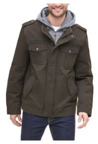 Photo 1 of Levi's Men's Washed Cotton Hooded Military Jacket Dark Green Medium