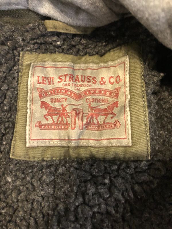Photo 1 of Levi's Men's Washed Cotton Hooded Military Jacket Dark Green Medium