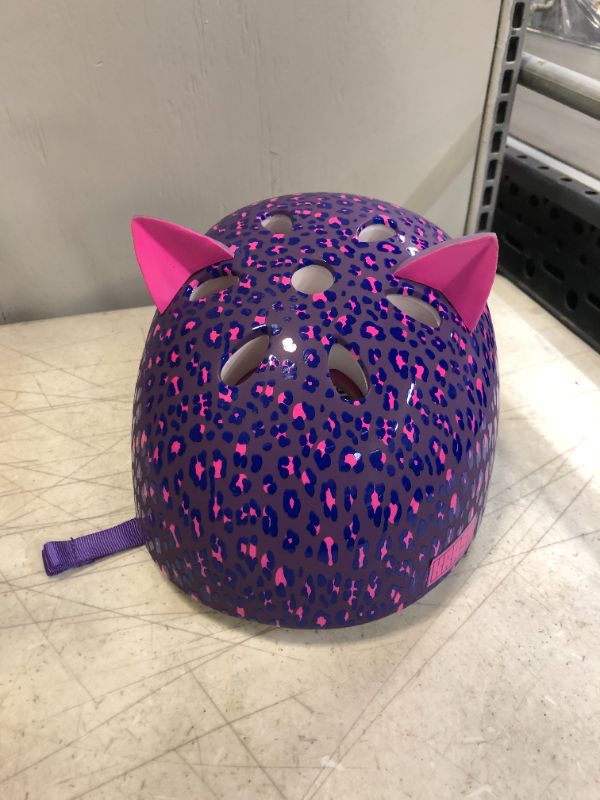 Photo 2 of Krash Girls Youth Bike Helmets, Purple Leopard Kitty Print