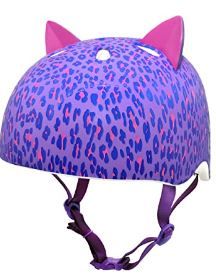 Photo 1 of Krash Girls Youth Bike Helmets, Purple Leopard Kitty Print