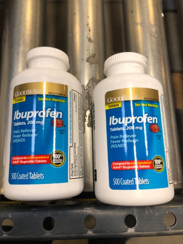 Photo 1 of GoodSense 200 mg Ibuprofen Tablets, Fever Reducer and Pain Relief from Body Aches, Headache, Arthritis Pain and More, 500 Count
2PACK
LOT #1CE2161A
EXP: 01/2023