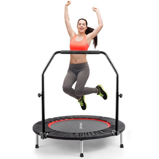 Photo 1 of 40"Trampoline for Adults, Foldable Exercise Fitness Rebounder with Adjustable Foam Handle Folding Mini Trampoline for Kids, Indoor Outdoor Workout to improve balance burn calories, Max Load 300lbs
