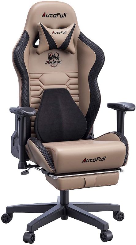 Photo 1 of AutoFull Gaming Office Desk Ergonomic Lumbar Support, Racing Style PU Leather PC High Back Adjustable Swivel Task Chair with Footrest?Brown, 19.7" D x 27.6" W x 47.2" H
