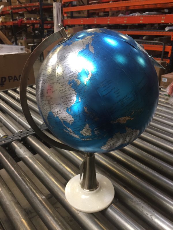 Photo 1 of 21" GLOBE NAVY WITH SILVER MAP WHITE BASE