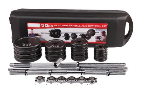 Photo 1 of 50KG CAST IRON BARBELL AND DUMBBELL SET