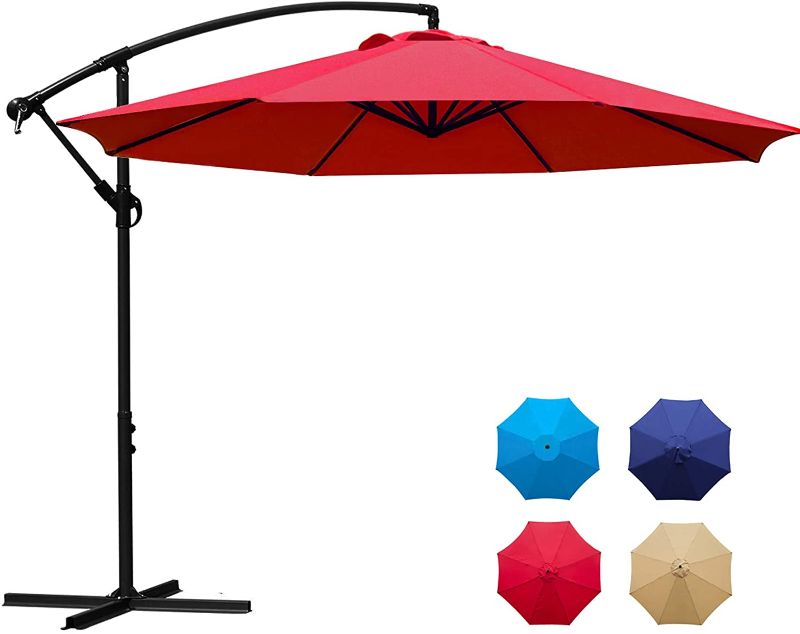 Photo 1 of 10Ft Outdoor Adjustable Offset Cantilever Hanging Patio Umbrella (Red)