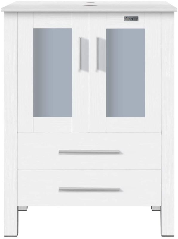 Photo 1 of eclife 24” White Bathroom Vanity Cabinet Modern Pedestal Cabinet Set Pedestal Stand Wood with Bathroom Vanity Mirror Soft Closing Cabinet Doors Set (White)
