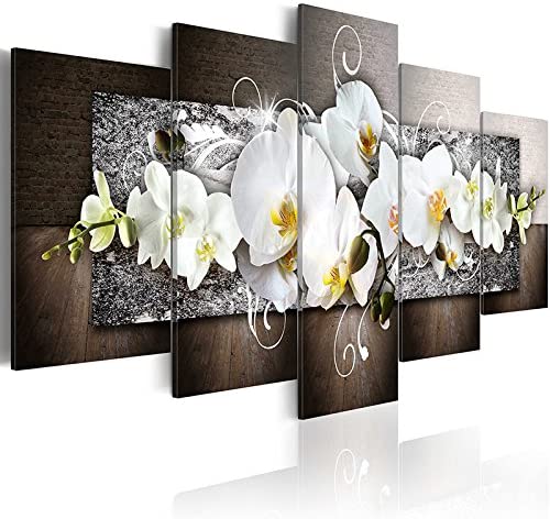 Photo 1 of 5 Panels Large Size Flowers Canvas Painting Print Wall Art Modern Vivid White Orchid Blossoming Floral Picture for Living Room Decoration
