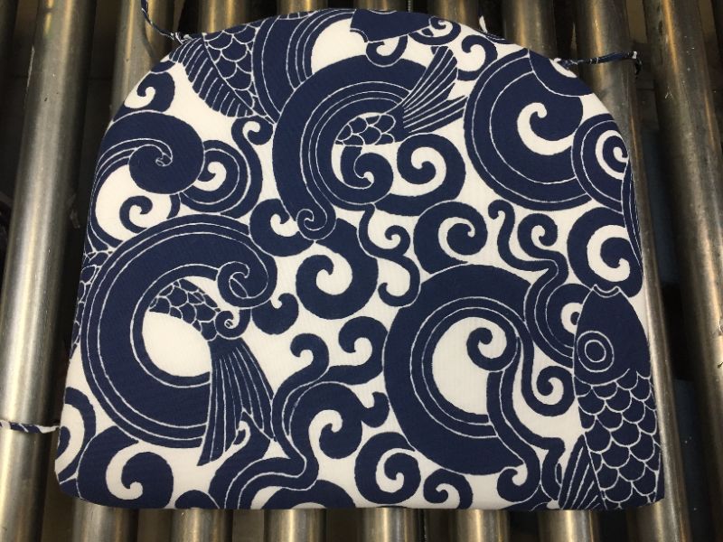 Photo 1 of 4PK DINING CHAIR CUSHIONS WITH TIES NAVY/WHITE KOI FISH