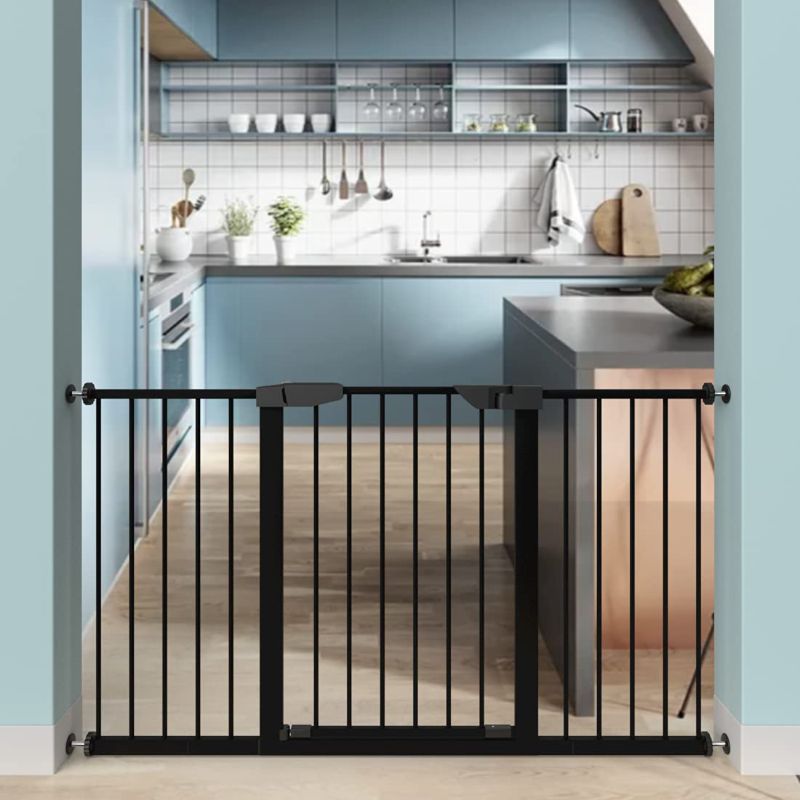 Photo 1 of ALLAIBB Baby Gate Auto Close Walk Through Black Tension Metal Child Pet Safety Gates with Pressure Mount for Stairs,Doorways and Kitchen (Black, 62.60"-65.35")
OUT OF BOX ITEM 
