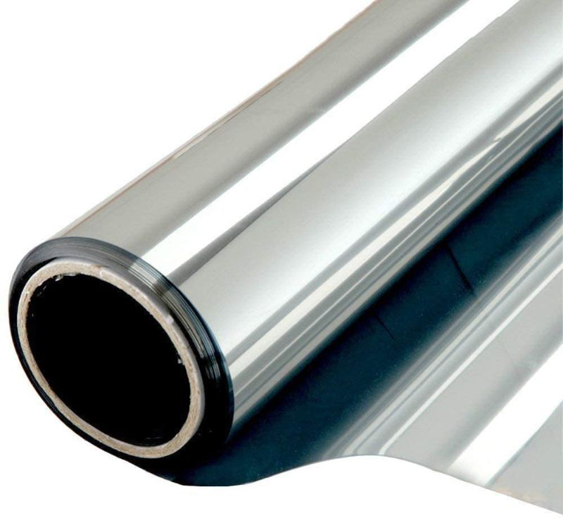 Photo 1 of WPCTEV Window Film One Way Mirror Film Privacy Static Non-Adhesive Decorative Heat Control Anti UV Window Tint for Home and Office Silver 6 Mil 17.7 Inch x 16.4 Feet